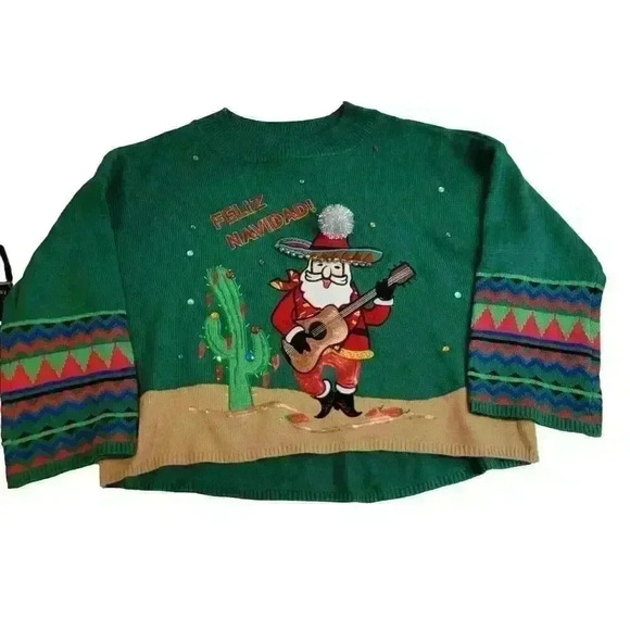 Holiday Time Christmas Sweater Womens XXL 20 Feliz Navidad Southwest Santa - Picture 1 of 16